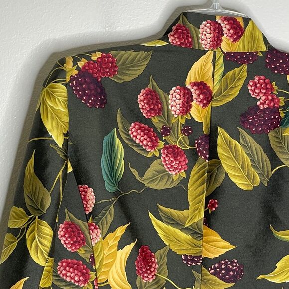 Linda Allard Ellen Tracy Green Silk Berry Print Button Up Blazer Size 10 - Picture 8 of 16